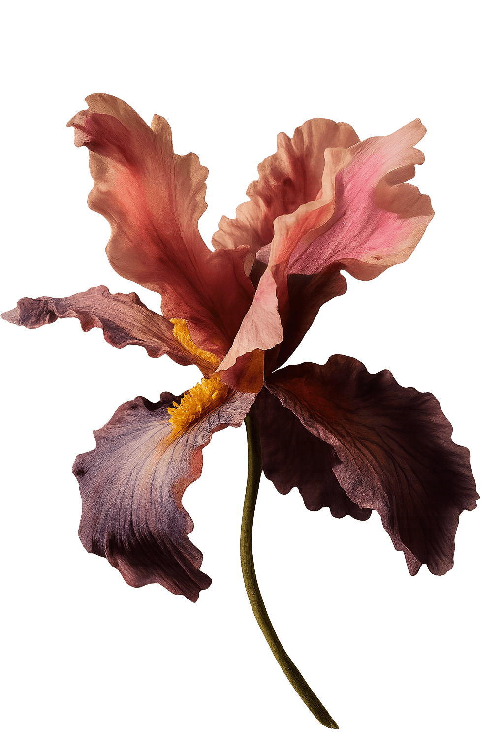 Pink and purple iris flower with ruffled petals